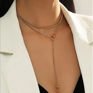 18K GOLD Y LARIAT BALL CHARM NECKLACE